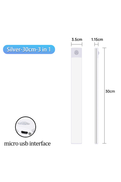 Choice Silver-30cm 3 Colors in One Lamp Cabinet Light USB Rechargeable Motion...