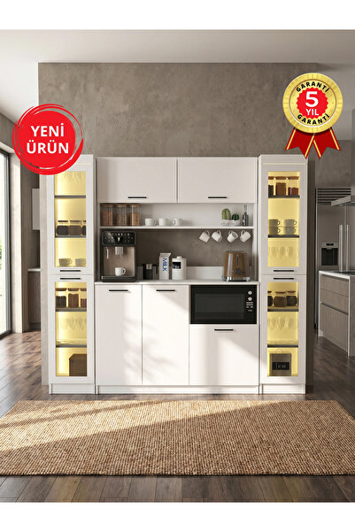 dorpek Led Işıklı Temperli Cam Kapaklı Kahve Köşesi, 9 Kapaklı Çok Amaçlı Dol...