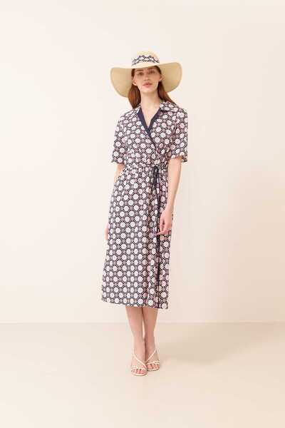 Roman Desenli Poplin Midi Boy Elbise Standart Renk Y2411004_089