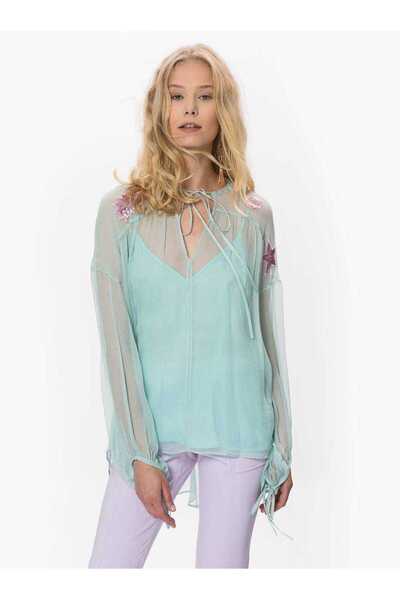 Roman İşlemeli Transparan Mint Bluz Mint Y1713109_097