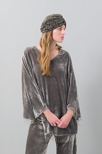 Roman Kadife V Yaka Kaftan Gri K2511904_004