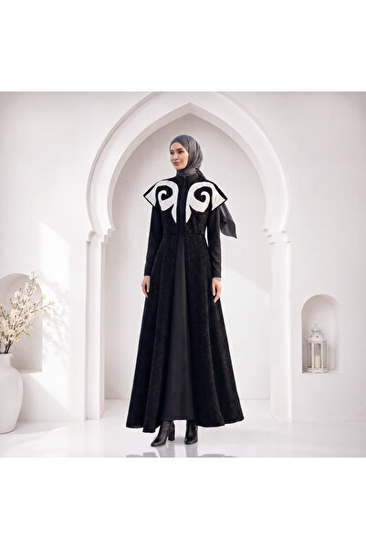 Muslima Wear فيست صوف Tomiris أسود بنقشة عصرية