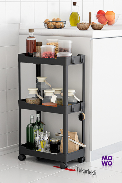 Mowo Home Mowo 3 Katlı Tekerlekli Mutfak Rafı, Banyo Rafı, Kitaplık, Düzenley...