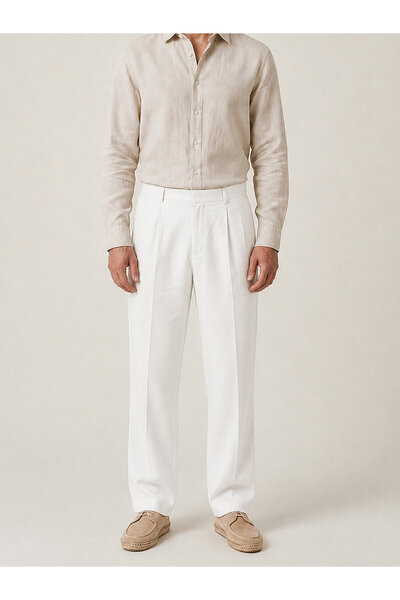 Xint Erkek Beyaz %100 Keten Regular Fit Pantolon