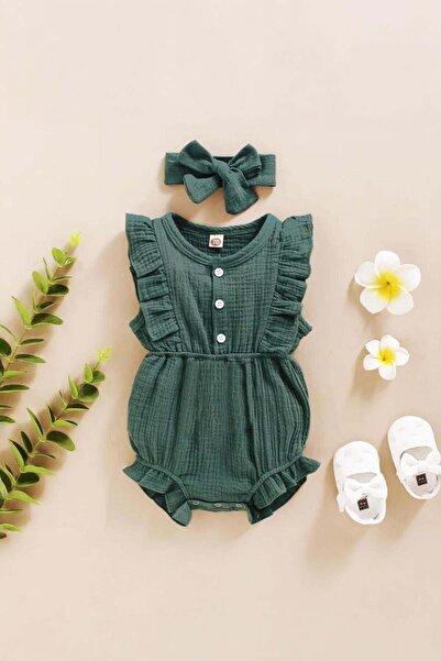 Bubito Unisex Baby Girl & Child 100% Cotton Bandana Jumpsuit - Green