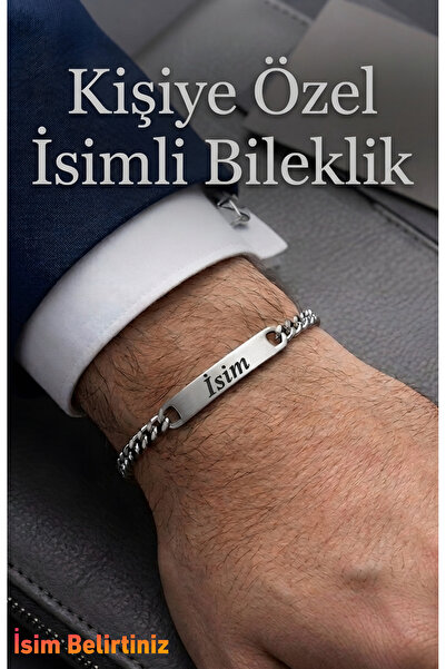 ruvelu Kişiye Özel İsim Yazılı Paslanmaz Çelik Zincir Bileklik - Unisex