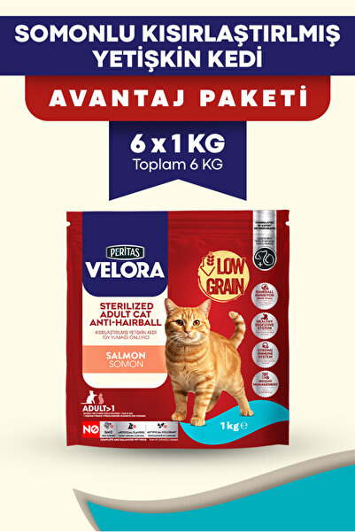 PERİTAS VELORA Somonlu Kısırlaştırlmış Yetişkin Kedi 1 kg 6'lı
