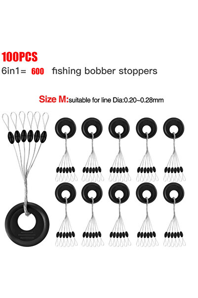 Choice Olive M Fishing Bobber Stopper,6 in 1 Float Sinker Stops,Black Oval Cy...