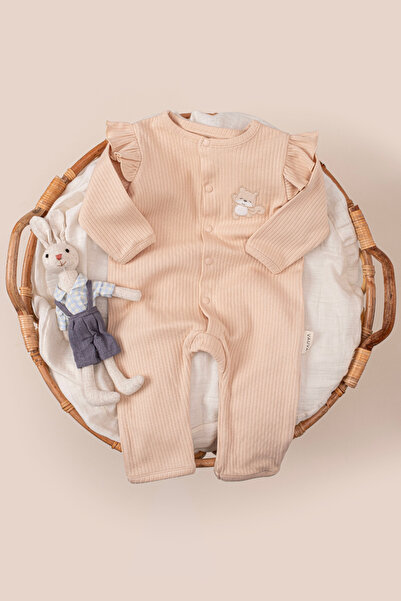 VAUVA Baby Girl Romper 100% Cotton Ribbed Snap Fasteners Embroidered Ruffle D...