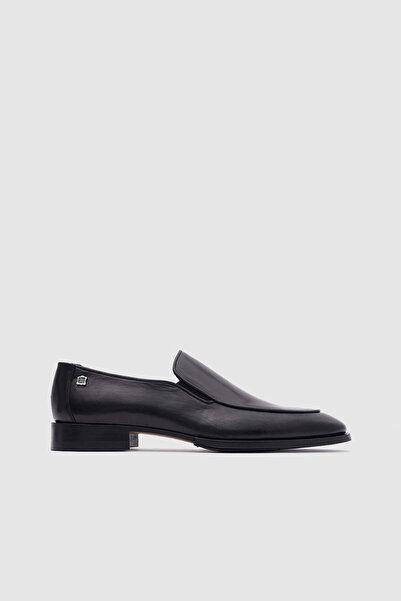 TOGO Erkek Siyah Bufalo Hakiki Deri Bağcıksız Kösele Taban Klasik Loafer Ayak...