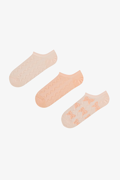 Penti 3 Pairs of Toeless Cotton Colorful Bow Embossed Patterned Sneaker Socks