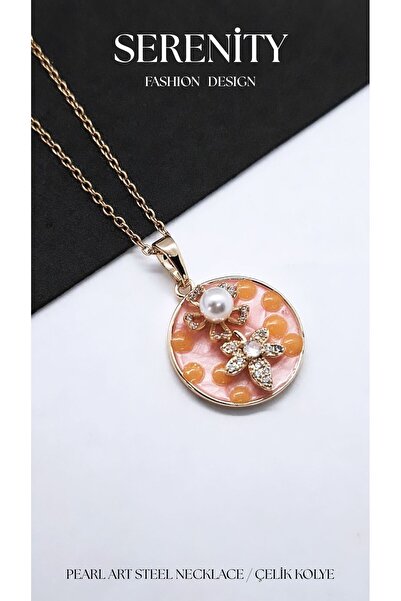 Serenity Colorful Enamel Pearl Art Steel Necklace01