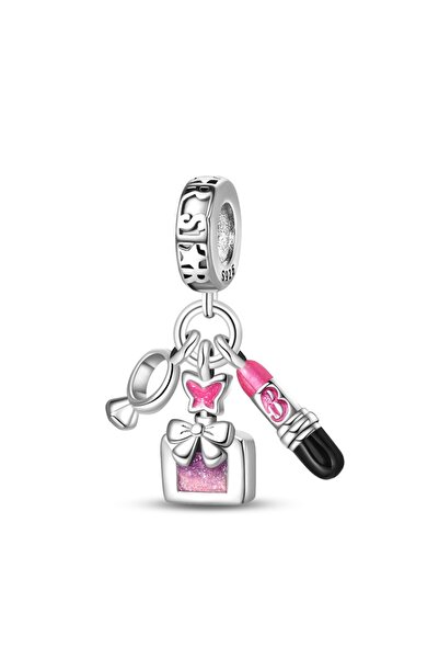 Choice12 PAC1195 New 925 Silver Fashion Pink Princess Skirt Bag Lipstick Char...