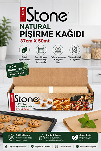 Broken Stone Kraft Pişirme Kağıdı 37 cm x 50 m Doğal Ağartılmamış Doğal Kokus...