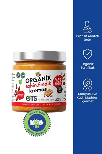 OTS Organik Tahinli Fındık Kreması 200 gr (Organik Sertifikalı, Pestisit Anal...