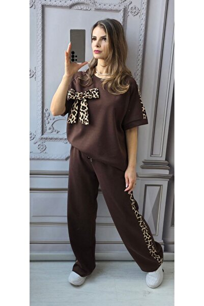 Azara Cheyenne short sleeve Animal Print bow set - Brown
