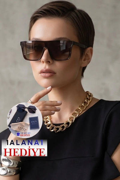 Lozzo نظارات شمسية نسائية بلون بني صلب uv400 23040 c3 yk