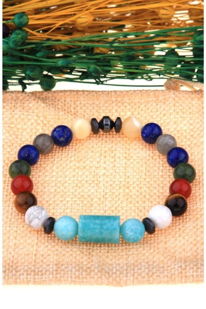 OSMANLI DOĞAL TAŞ Certified Natural Stone Bracelet - Lapis Lazuli, Amazonite, Jade, Agate, Howlite, Calcite, Labradorite, Tiger's Eye