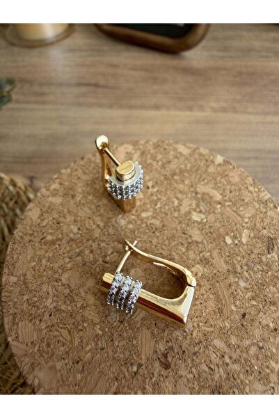 stainles steel Gold Geometrik Halka Küpe | Zirkon Taş Detaylı Modern Kadın Küpe