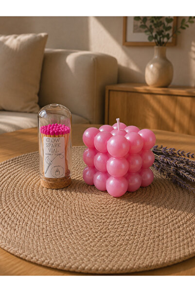 Noure Candle Studio Lavanta Kokulu Dekoratif Bubble Mum ve Glow Spark Vial Ki...