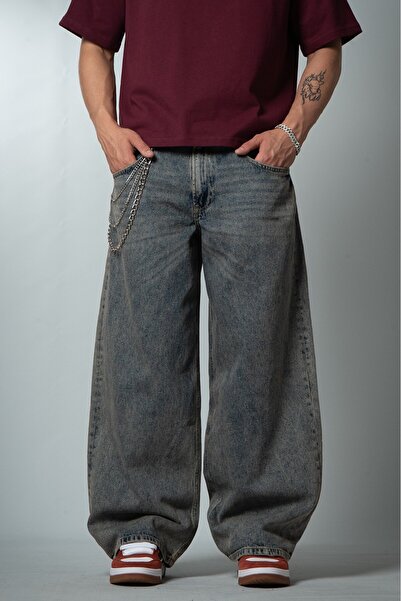 GRJ denim Pantaloni de blugi pentru bărbați, albastru Burnout, cu croială lar...