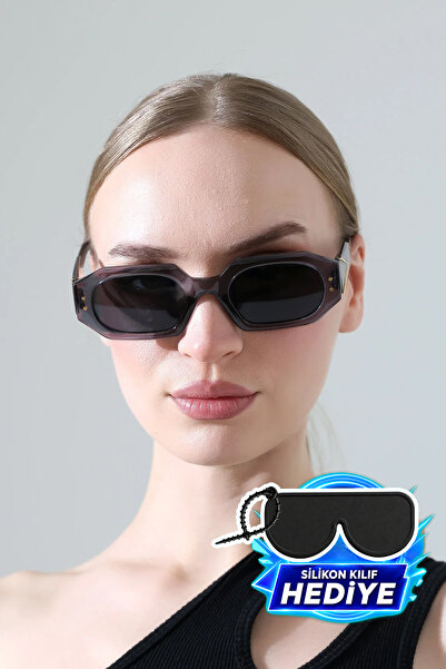 MİLANO KORS Women's Black Frame Black Glass Sunglasses with Gold Handle Detail