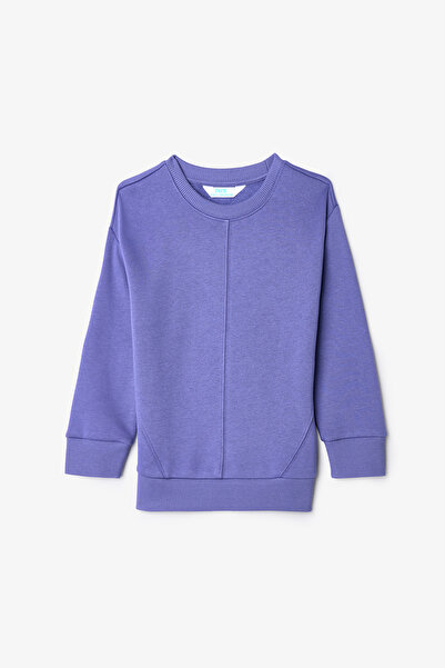 Penti Purple Girl's Crew Neck Oversize Sweatshirt with Stitching Detail