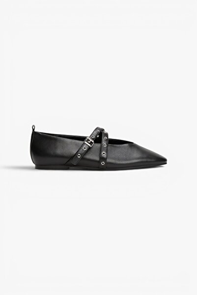 Tommy Hilfiger TJW LEATHER MARYJANE BALLERINA Kadın Siyah Ayakkabı - EN0EN02868