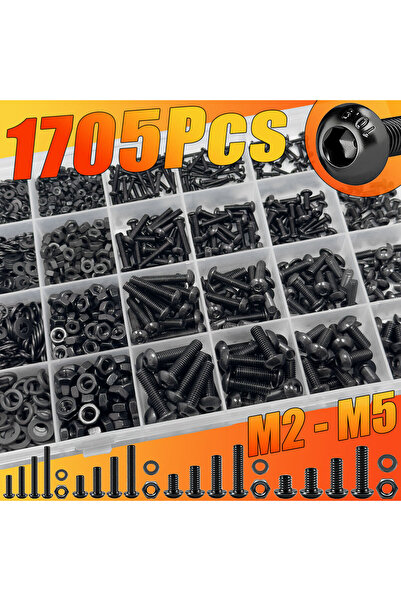 Choice 1705PCS 1705PCS Hex Button Head Screw Kit - M2 M3 M4 M5 Bolts Nuts, Lo...