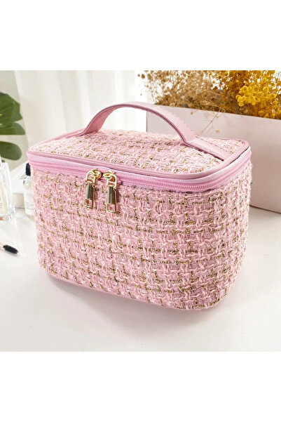 Choice Pink 2026 New Women's Bag Knitted Style Makeup Bag Portable Portable P...