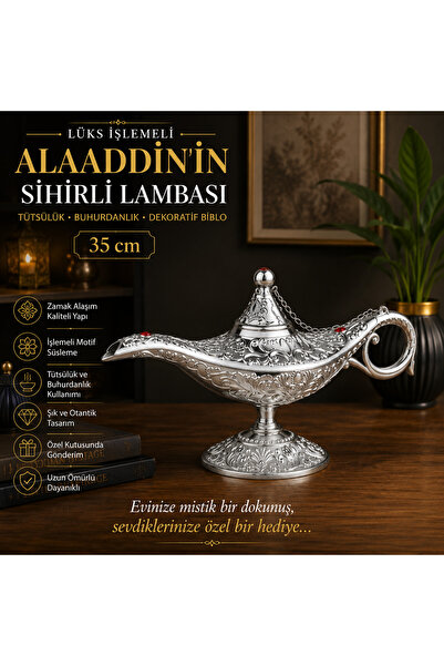 e-life shop Lüks Alaaddin Sihirli Lamba 35 cm Tütsülük Buhurdanlık Zamak İşle...