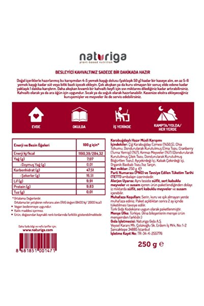 Naturiga Berry Meyveli Hazır Kahvaltı Karışımı 250gr