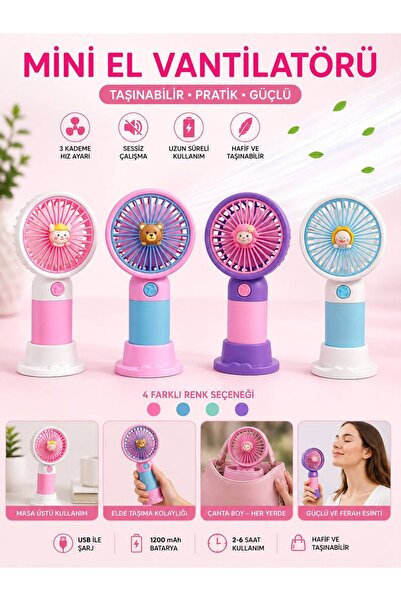 EYSA HOME Taşınabilir Şarjlı Mini El Vantilatörü Telefon Stantlı Vantilatör 4...