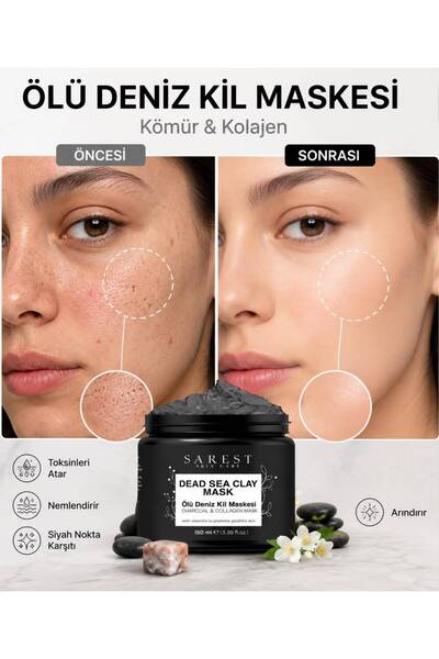 Sarest skincare Ölü Deniz Kil Maskesi Kolajen Siyah Nokta Karşıtı Ölü Deriden...