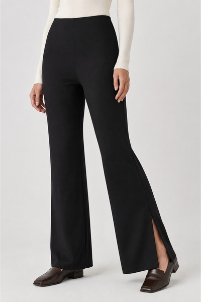 Grenj Fashion Black High Waist Side Slit Spanish Leg Tights