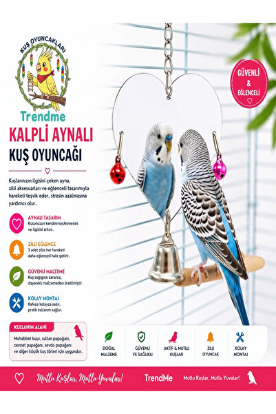 UniqBirdToys Trendme Bell - Heart Shaped Bird Mirror Toy (Loveliness Paradise...