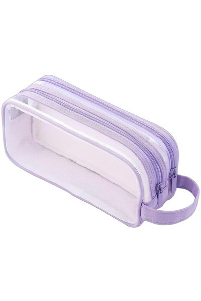 Choice3 Purple Large Grid Mesh Pencil Case 2 Compartments, Clear Pen Pencil P...