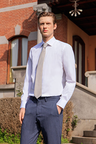 ALTINYILDIZ CLASSICS Erkek Beyaz Ütü Gerektirmeyen Süper Non-iron Slim Fit Dar Kesim %100 Pamuk Gömlek