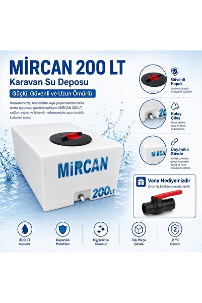Mircan 200 Lt Kare Su Deposu Vana Hediye Tankı Bidonu Karavan