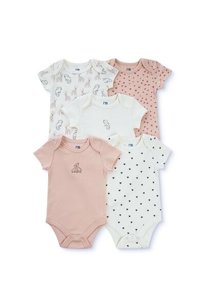 MOTHERCARE Kız Bebek 5li Body Hayvan Baskılı Çıtçıtlı Zarf Yaka Long Sleeve