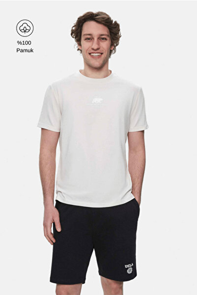 UCLA Fabio Bone Color Crew Neck Printed 100% Cotton Standard Fit Men's Tshirt