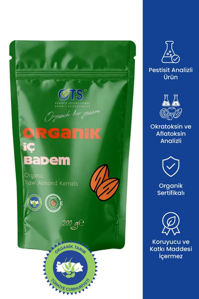 OTS Organik İç Badem 200 gr (Organik Sertifikalı, Pestisit Analizli)