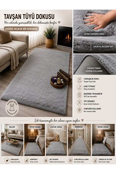 Myevilla Decorative Rabbit Feather Ultra Soft Plush Non-Slip Carpet Runner