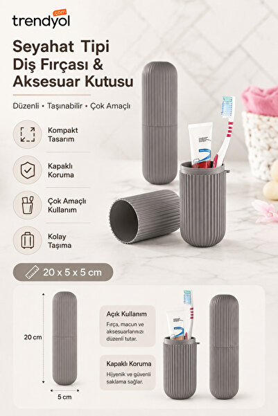 Generic Gri Seyahat Tipi Diş Fırçası & Aksesuar Kutusu & Çok Amaçlı Saklama Kabı
