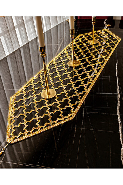 SEHARA 1 Runner/120X32Cm/Artificial Leather/Gold Foil (2 Leaves, 2 Flower Mot...