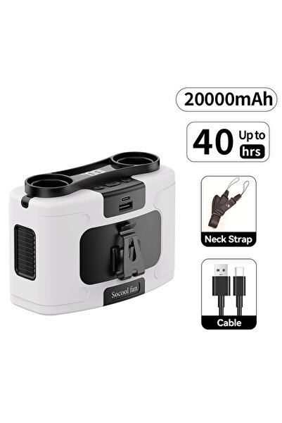 Choice5 White Socool 20000mAh Portable Waist Fan Dual Air Outlet 10 Gear Spee...