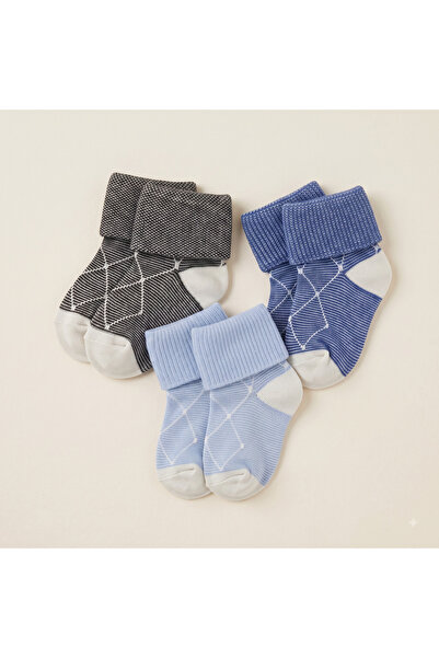 LOOFI Baby Ankle Socks Set with Fold over Hem 3 Pairs (0-3 Months) - 100% Cotton