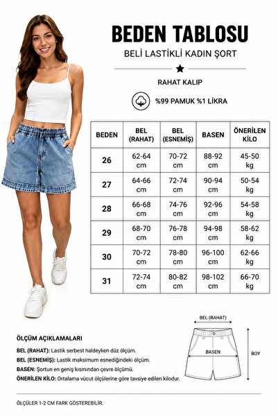 Rockstar Yüksek Beli Lastikli Cepli KOT Şort
