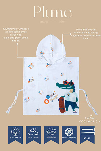 Plume Ceramic Home 100% Cotton Printed Double Layer Muslin Poncho - 45X45