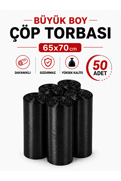 naft Çöp Torbası Büyük Boy 10’lu 5 Rulo Kalın 65x70 Çöp Poşeti